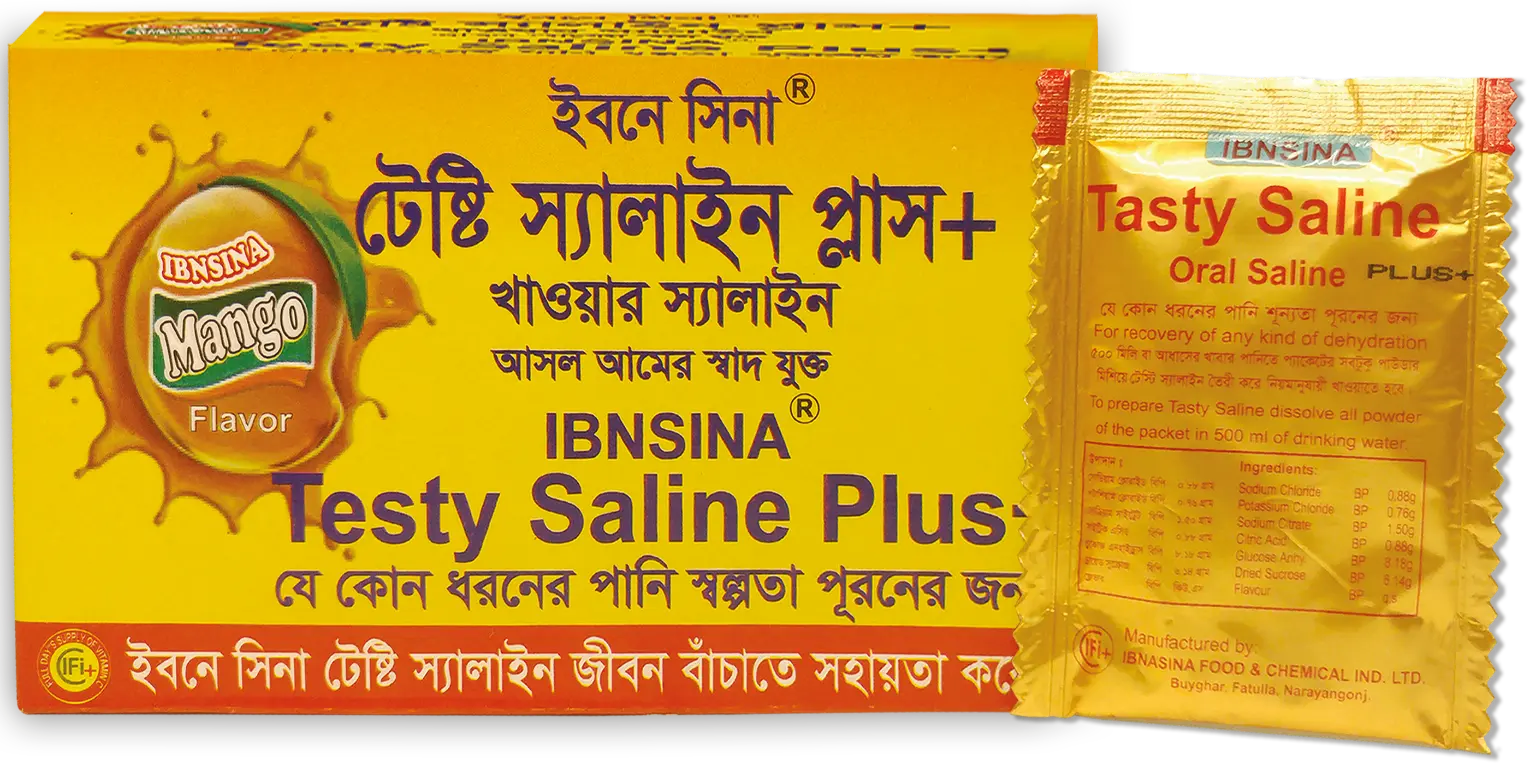 Tasty Saline Plus+ mango box and sachet